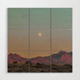 Sunset Moon Ridge // Grainy Red Mountain Range Desert Landscape Photography Yellow Fullmoon Blue Sky Wood Wall Art