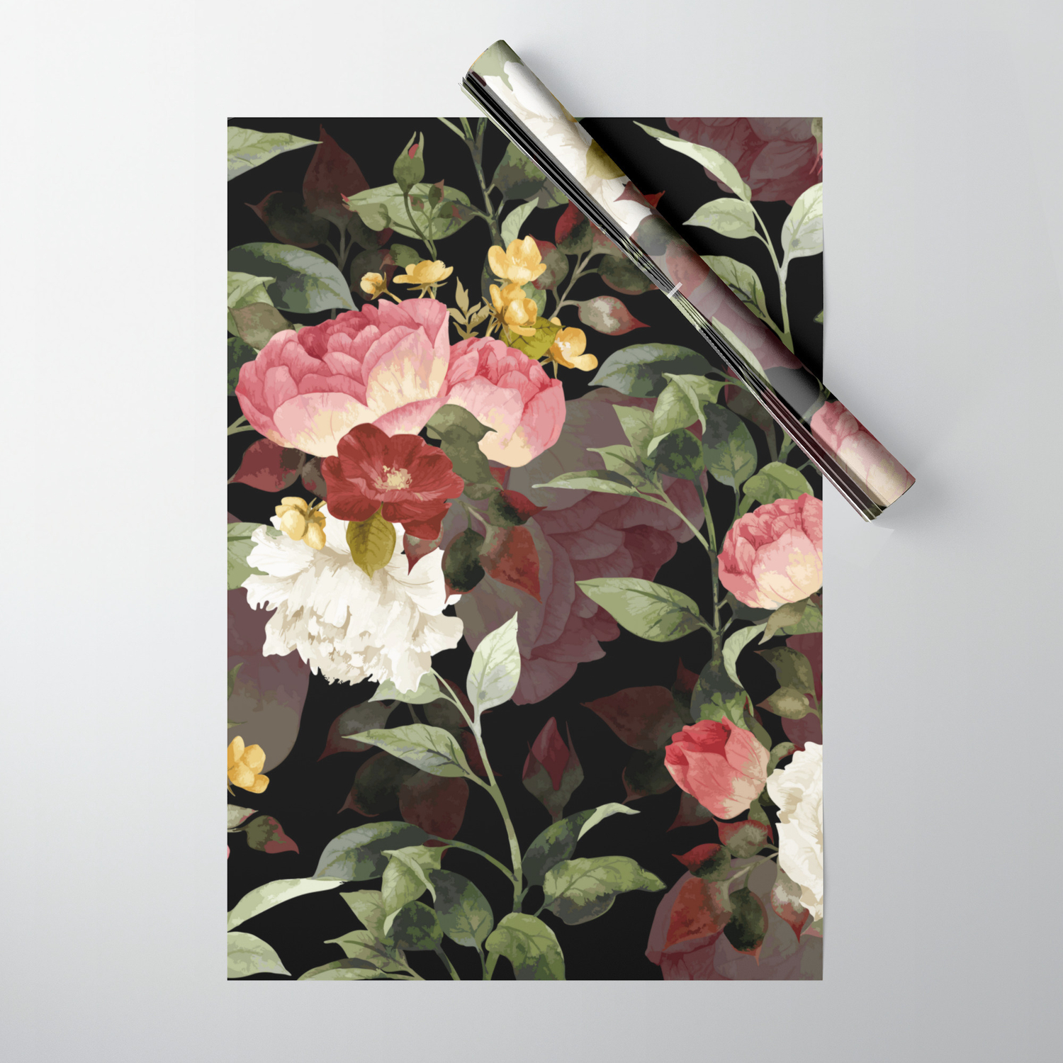 Floral Flower Pattern Watercolor White Pink Flowers Black