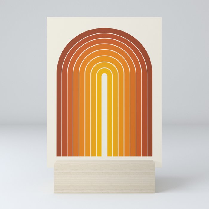 Gradient Arch IX Retro Orange Mid Century Modern Rainbow Mini Art Print