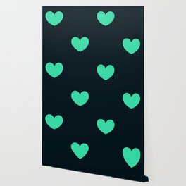 Turquoise pop hearts on navy Wallpaper