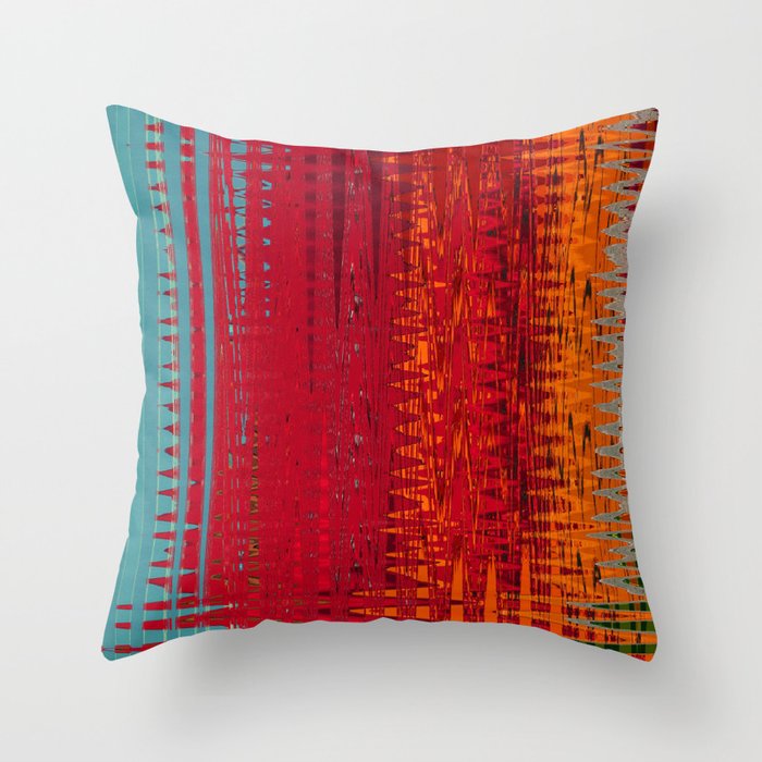 Warm red & turquoise Floor Pattern Art Throw Pillow