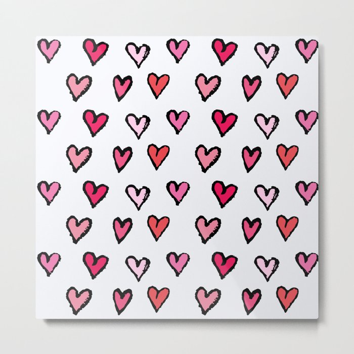 Cute Girly Pink Hand Drawn Hearts on White Pattern Metal Print