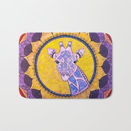 Compassion - Giraffe Mandala Bath Mat | Africa, Yoga, Hippie, Mandala, Red, Yogi, Purple, Savana, Yellow, Painting 