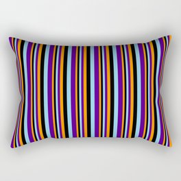 [ Thumbnail: Dark Orange, Black, Sky Blue, and Indigo Colored Striped Pattern Rectangular Pillow ]