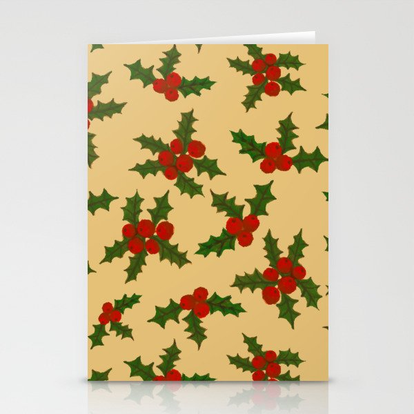 Christmas Pattern Mistletoe Holly Retro Drawing Stationery Cards