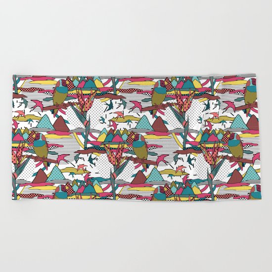 Pop art memphis 80's bird print Beach Towel