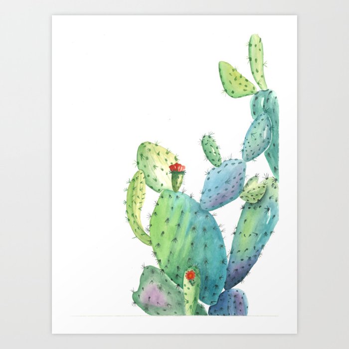 Blooming Prickly Pear Cactus Art Print By Rosalinadesign Society6