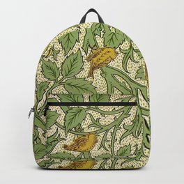 William Morris Yellow Begonia and Songbirds Textile Tapestry Pattern Backpack | Yellow, Italy, Mexico, Begonias, Brazil, Tapestries, Flowers, Newengland, Wildflowers, Birds 