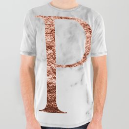 Monogram rose gold marble P All Over Graphic Tee