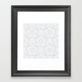 Neutral Warped Checkered Pattern With Outlined Flowers Framed Art Print