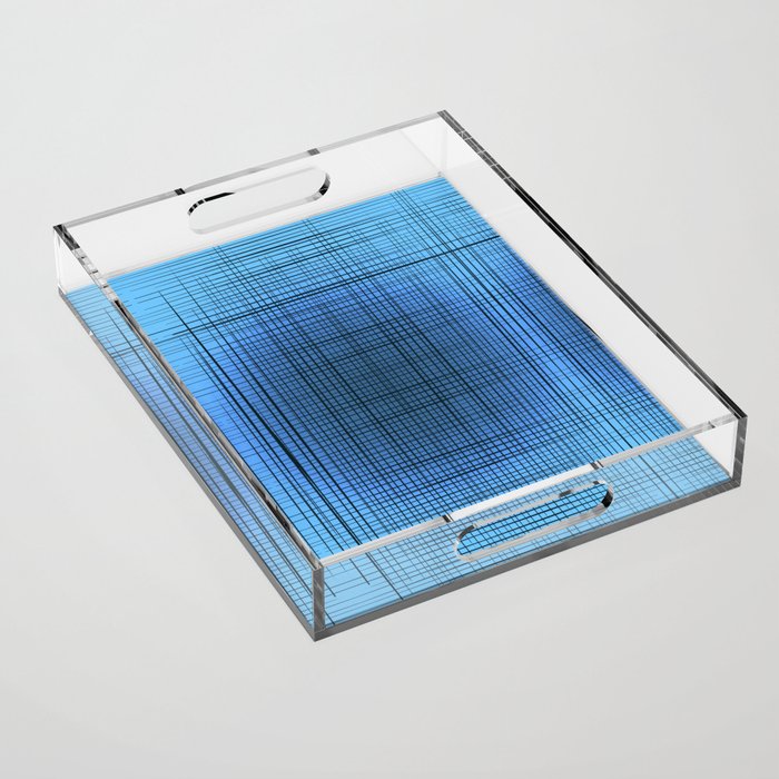 Sloane Grid Sun - blue grid art, grid pillow, home decor, painterly, sunshine, boho art, bohemian Acrylic Tray