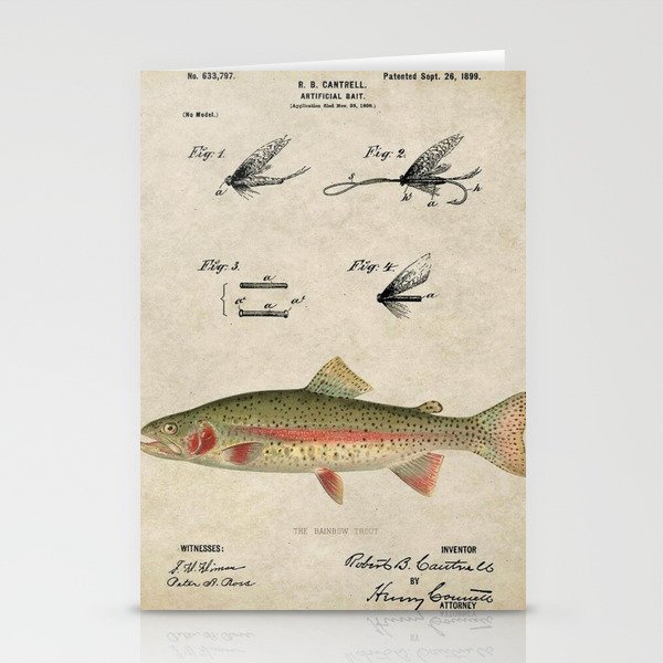 Vintage Rainbow Trout Fly Fishing Lure Patent Game Fish Identification  Chart Stationery Cards by Atlantic Coast Arts and Paintings