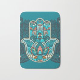 Hamsa Hand of Fatima, good luck charm, protection symbol anti evil eye Bath Mat