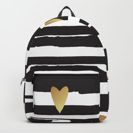 Gold hearts black and white stripes pattern Backpack