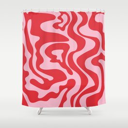 Pink and Red Retro Aesthetic Wavy Lines Shower Curtain