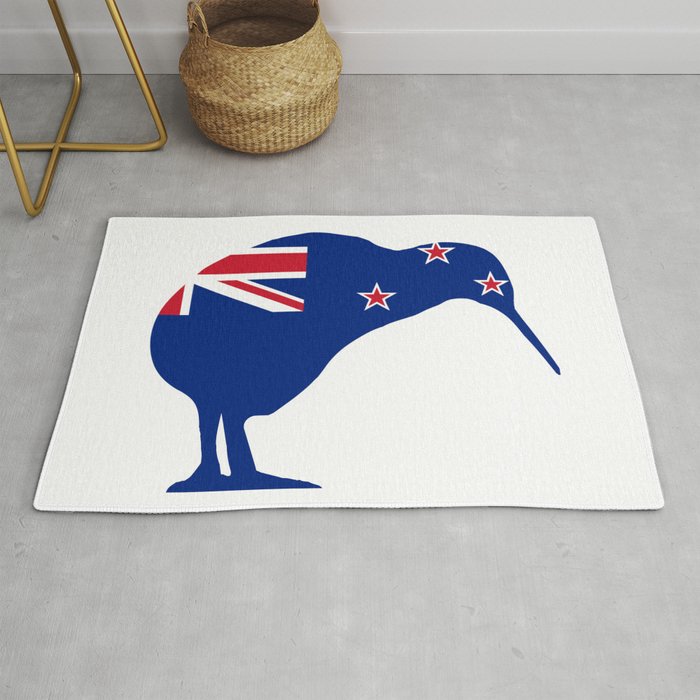 New Zealand Flag With Kiwi SIlhouette Rug