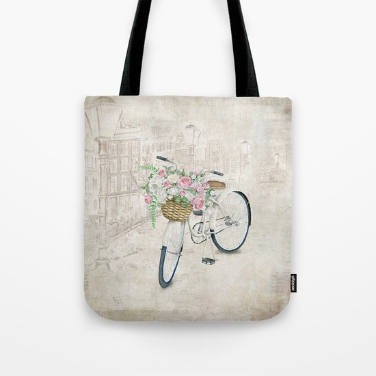 Vintage bicycles with roses basket Tote Bag