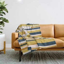Wright Mid-Century Modern Abstract in Mustard Yellow, Navy Blue, Pale Blush Throw Blanket