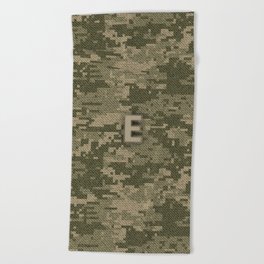 Personalized E Letter on Green Military Camouflage Army Design, Veterans Day Gift / Valentine Gift / Military Anniversary Gift / Army Birthday Gift  Beach Towel
