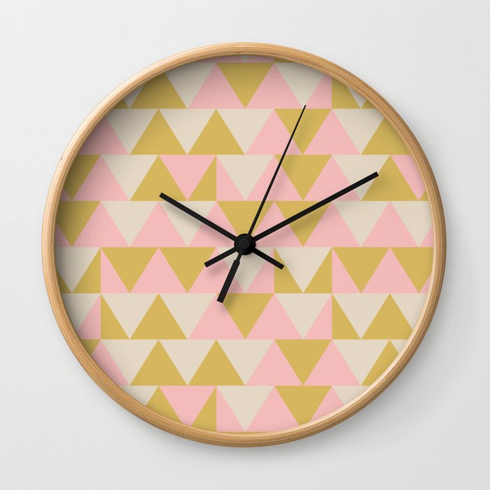 Soft Geometrics Pattern in Pink, Mustard, and Taupe Wall Clock