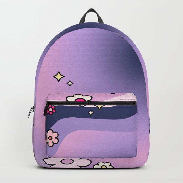 Gradient Retro 70s Rainbow And Flowers Lavender Backpack