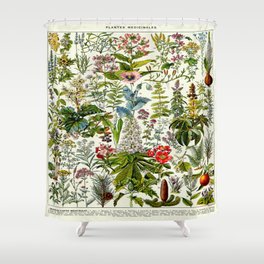 Adolphe Millot Medicinal Plants Vintage Scientific Illustration Larousse Pour tous Encyclopedia Shower Curtain