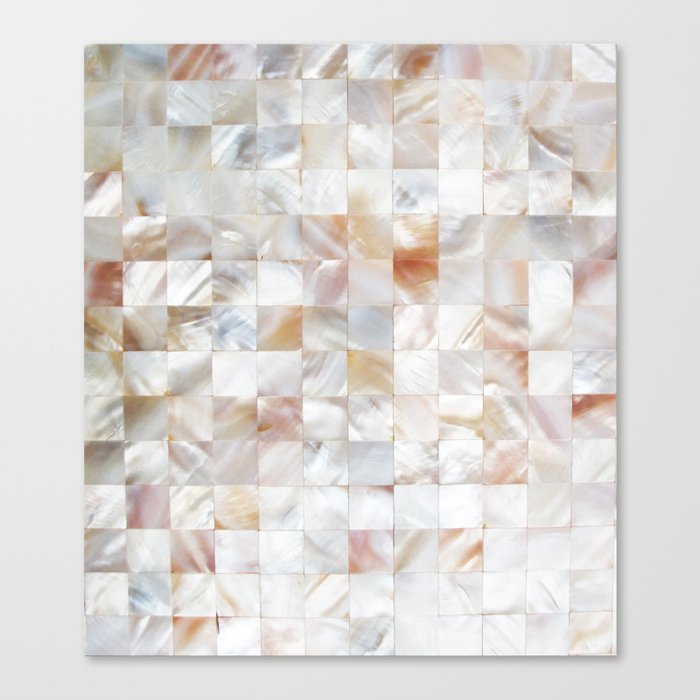 Mother of Pearl, Exotic Tiles Photography, Neutral Minimal Geometrical Graphic Design Canvas Print