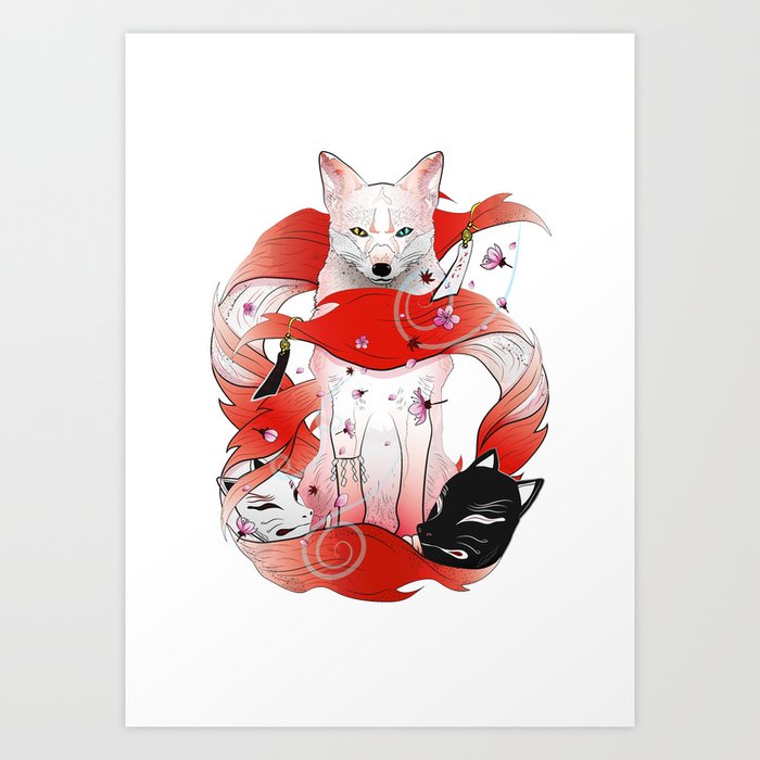 Red Kitsune Art Print by noeldelmar | Society6