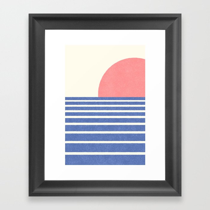 Beach Horizon Lines pink blue Framed Art Print