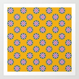 Retro Flower Pattern in Yellow Green and Pink Art Print