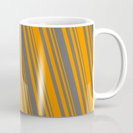 [ Thumbnail: Dark Orange and Dim Grey Colored Pattern of Stripes Coffee Mug ]