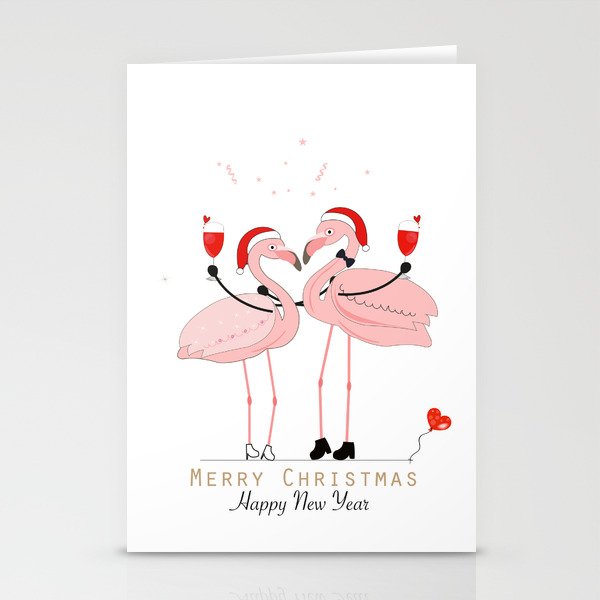 Flamingos. Wine glass with a loving couple Stationery Cards