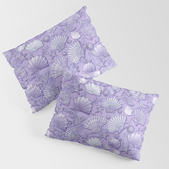 Lilac starfish and seashell with coral, sea weed and anemones Pillow Sham