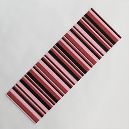 [ Thumbnail: Pink, Brown & Black Colored Striped Pattern Yoga Mat ]