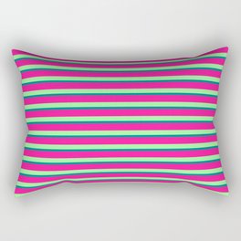 [ Thumbnail: Green, Teal, and Deep Pink Colored Stripes Pattern Rectangular Pillow ]