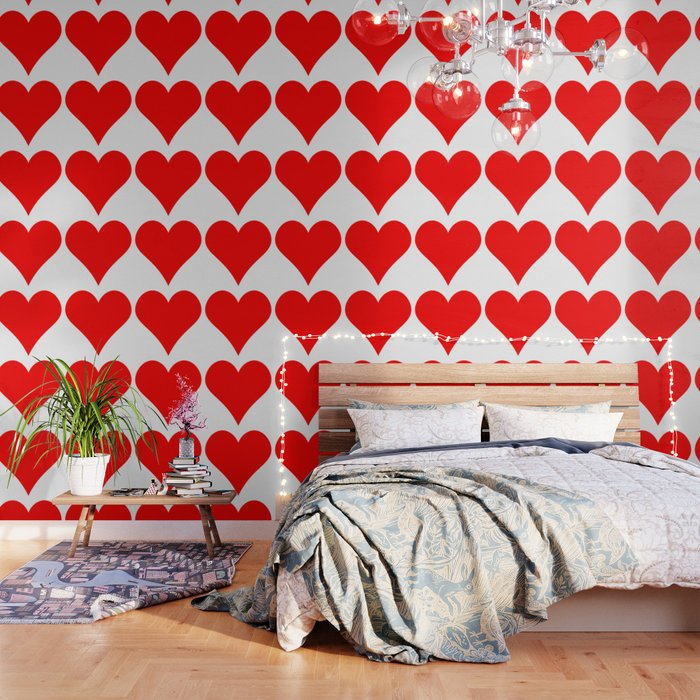 Heart Pattern--Red & White Wallpaper