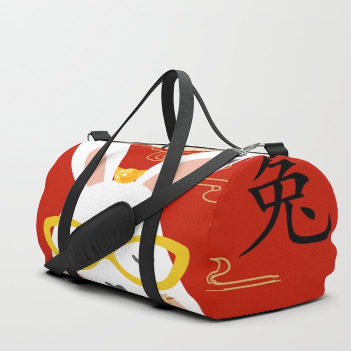 Year Of The Rabbit Lunar Moon - Red Chinese Floral Duffle Bag
