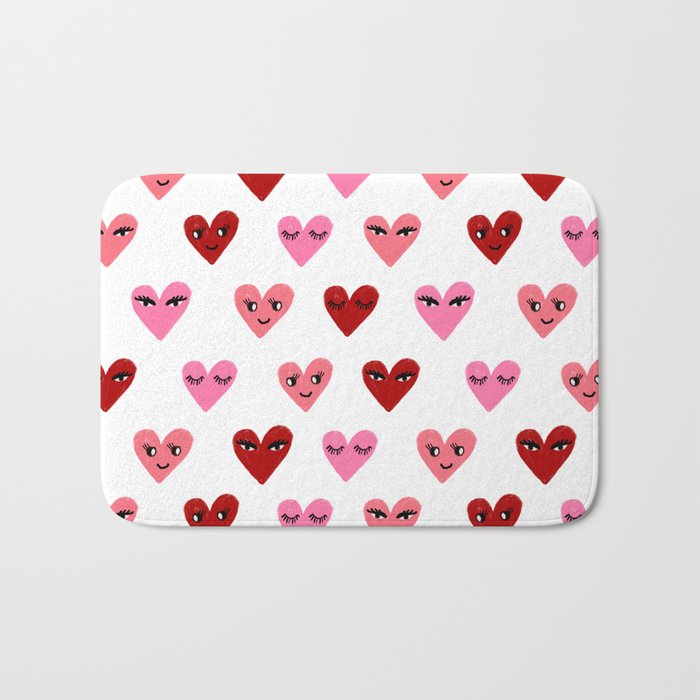 Heart love valentines day gifts hearts with faces cute valentine red and pink Bath Mat