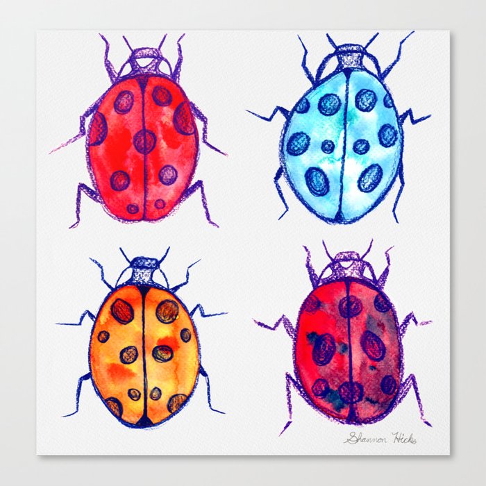 Fun Watercolour Ladybugs  Canvas Print