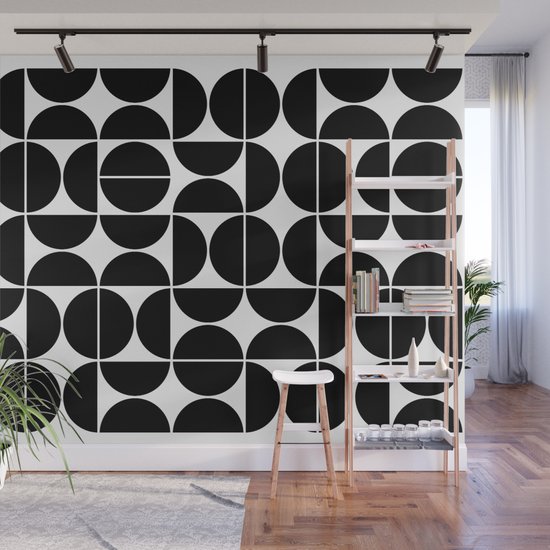 Mid Century Modern Geometric 04 Black Wall Mural by The Old Art Studio
