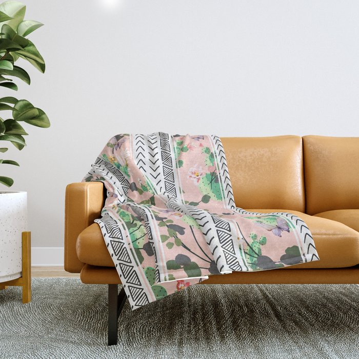 Pattern flowers and cactus Throw Blanket