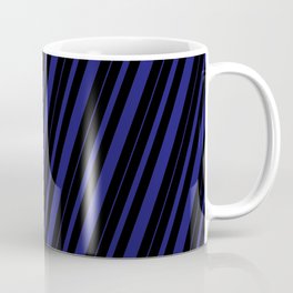 [ Thumbnail: Black & Midnight Blue Colored Striped Pattern Coffee Mug ]