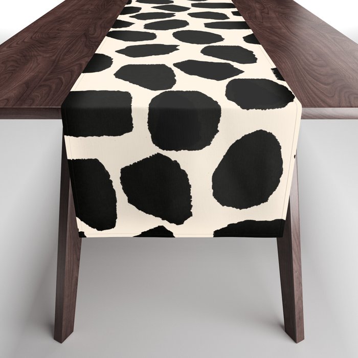 Ink Spot Pattern Black and Almond Cream Table Runner