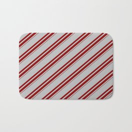 [ Thumbnail: Grey and Dark Red Colored Lined Pattern Bath Mat ]