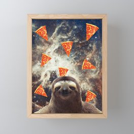 Sloth in flying pizza space Framed Mini Art Print