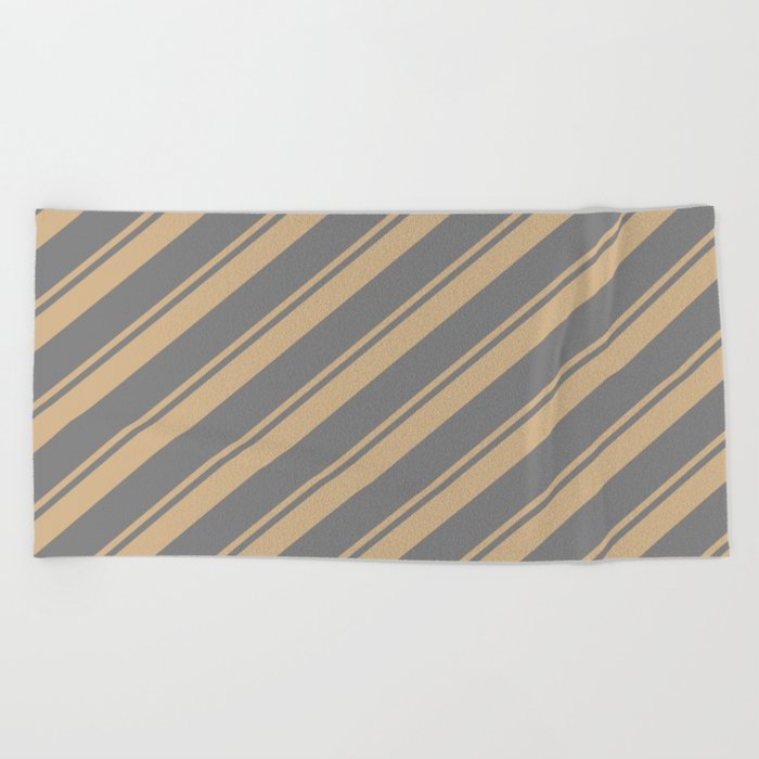 Tan and Grey Colored Pattern of Stripes Beach Towel