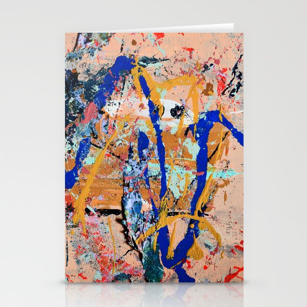Transformation: A vibrant abstract art piece in pink, blue, and yellow by Alyssa Hamilton Art Stationery Cards