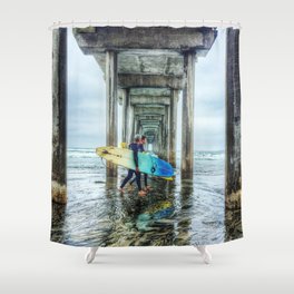 Surfers, La Jolla Shores Pier, San Diego, California. Shower Curtain