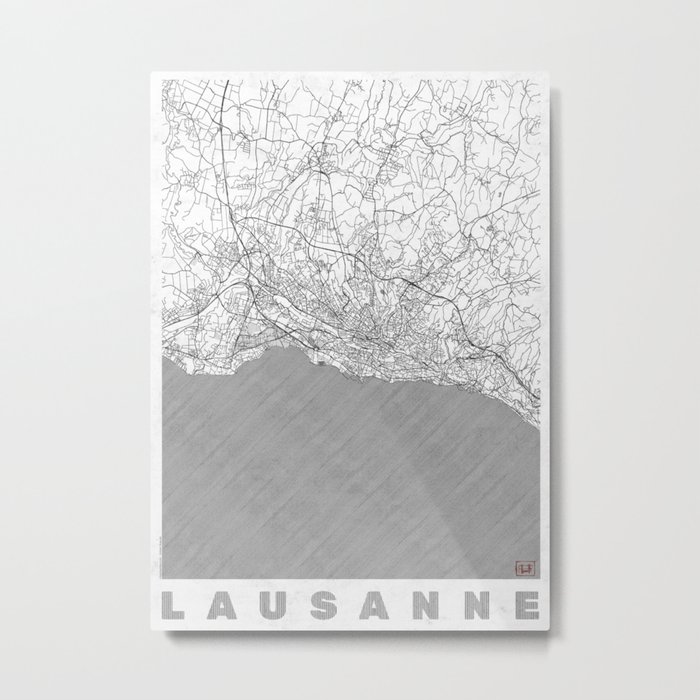 Lausanne Map Line Metal Print