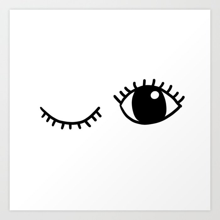 Cartoon Indie Wink Winky Eye in Black and White Art Print by Art by ...